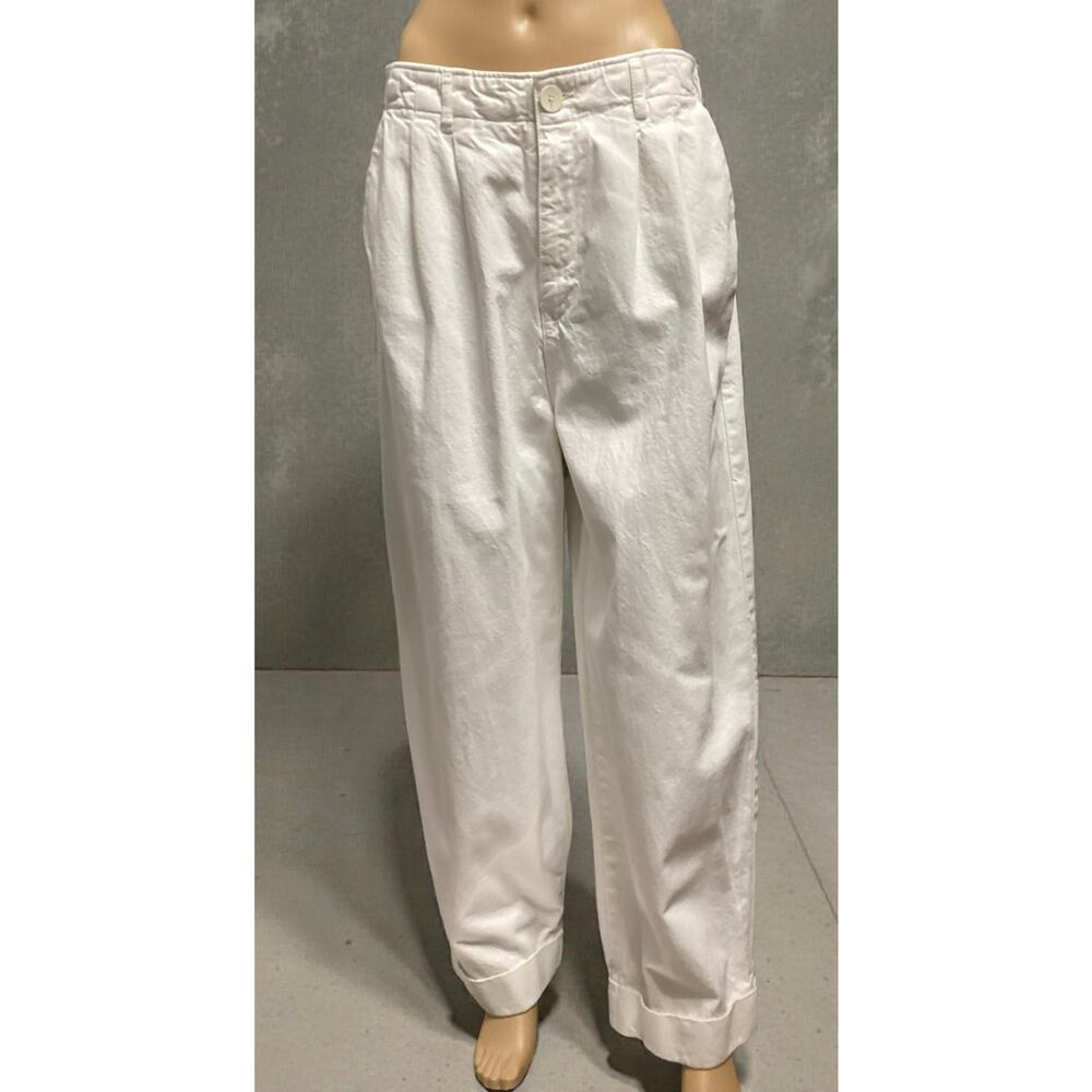 Zara pleated cotton cuff straight jeans  vintage style size 12 white